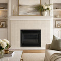 Antique Crema Marfil 6x6 Tumbled Marble Tile — Living Room fireplace surround
