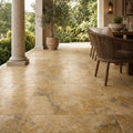 Antique Gold Travertine Tile 18x18 Filled, Honed — Covered Patio floor