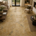Antique Gold Travertine Tile 18x18 Filled, Honed — Family Room floor