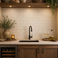 Antique Ivory 3x6 Subway Tumbled Travertine Tile — Wet Bar backsplash