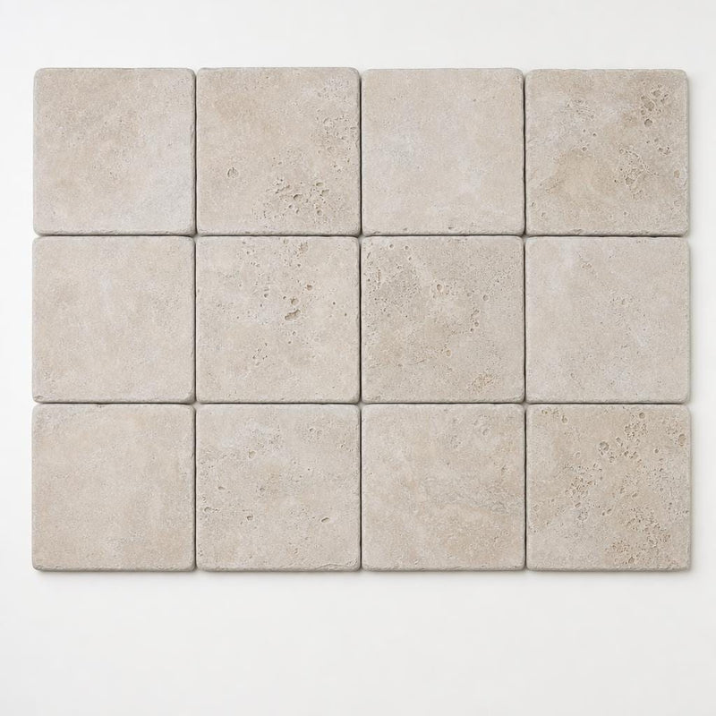Antique Ivory 6x6 Tumbled Travertine Tile close-up