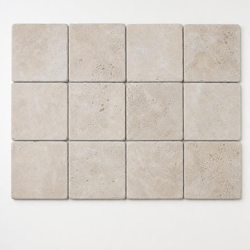 Antique Ivory 6x6 Tumbled Travertine Tile close-up