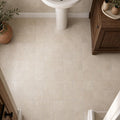 Antique Ivory 6x6 Tumbled Travertine Tile — Powder Room floor