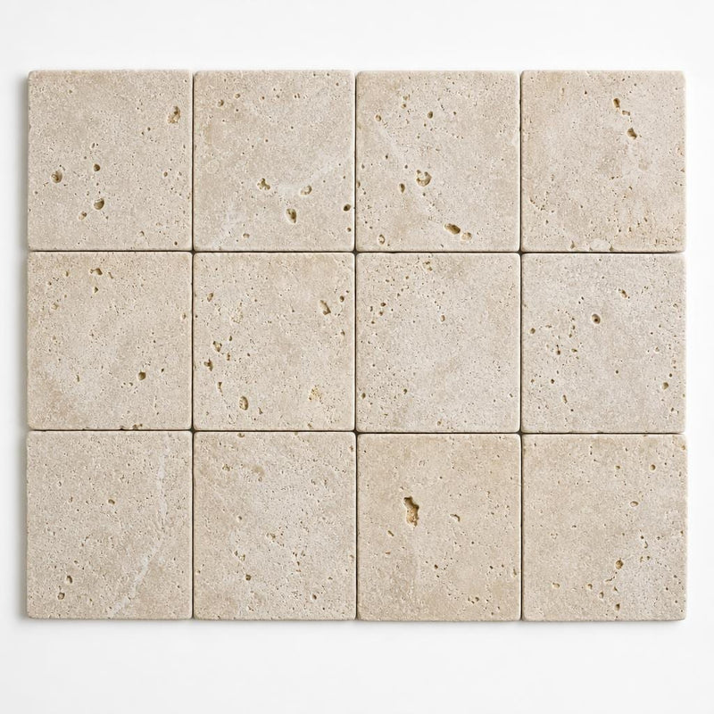 Antique Light Travertine Paver 6x6 Tumbled close-up