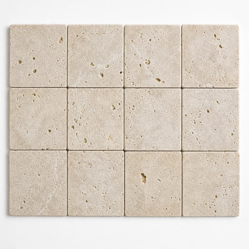Antique Light Travertine Paver 6x6 Tumbled close-up