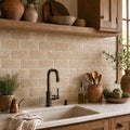Antique Noce 3x6 Subway Tumbled Travertine Tile — Kitchen backsplash