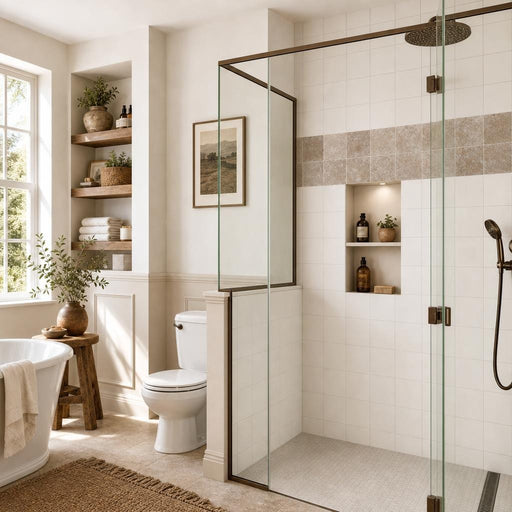 Antique Noce 4x4 Tumbled Travertine Tile — Bathroom shower wall accent band
