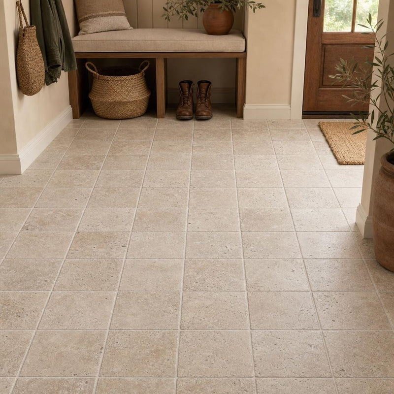 Antique Noce 6x6 Tumbled Travertine Tile — Mudroom floor