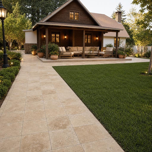 Antique Noce 8x8 Tumbled Travertine Paver — Backyard patio