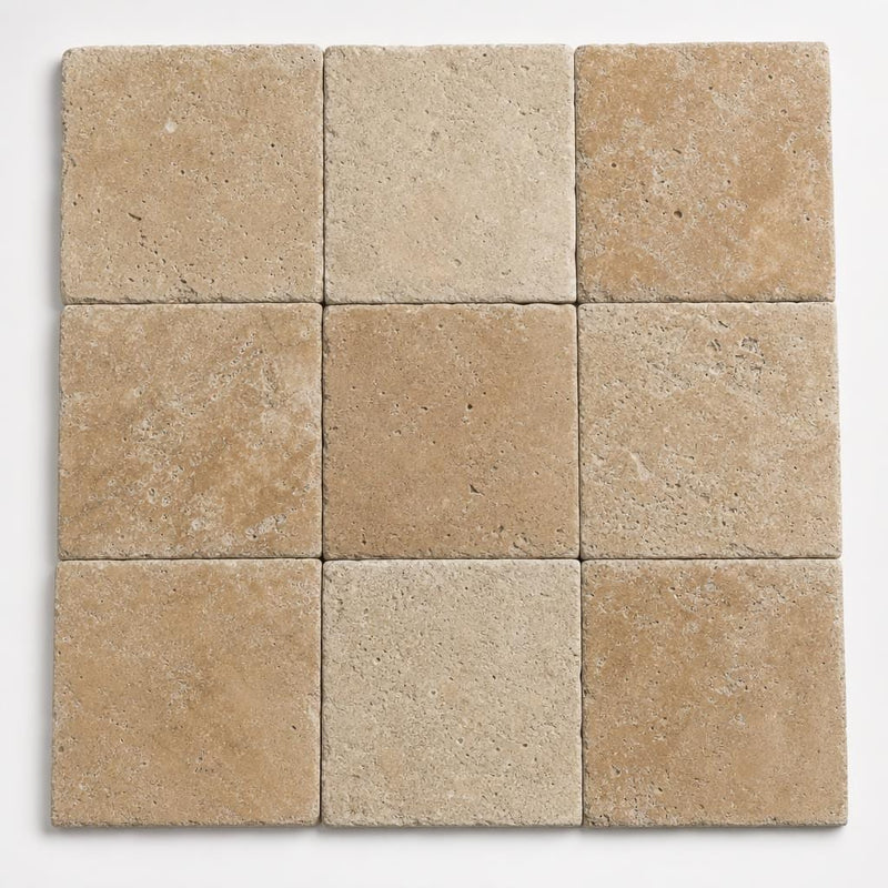 Antique Noce 8x8 Tumbled Travertine Paver close-up
