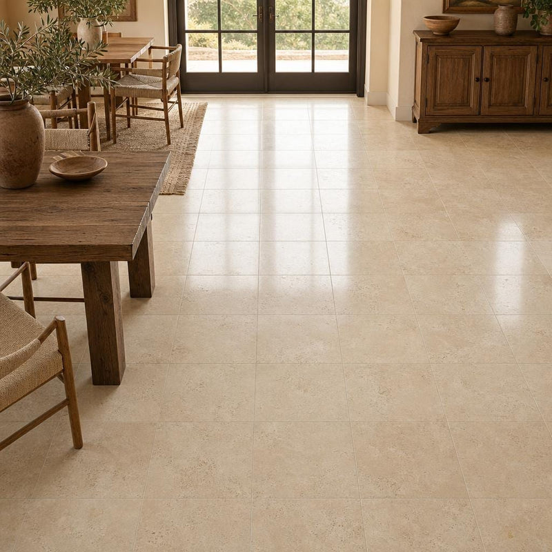 Antique Travertine Classico 18x18 Tumbled Tile — Dining Room floor