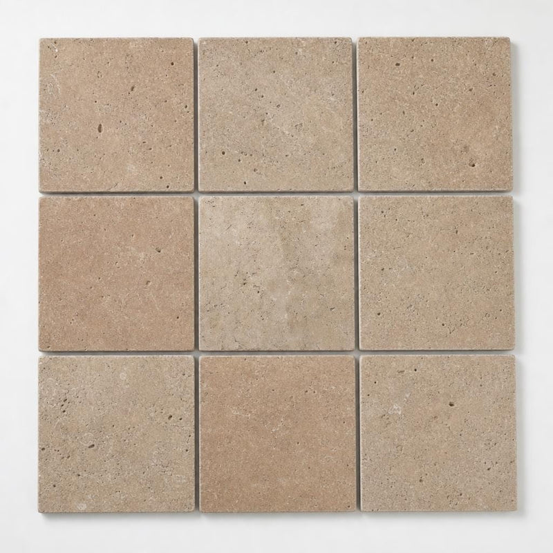 Antique Travertine Noce 12x12 Tumbled Tile close-up