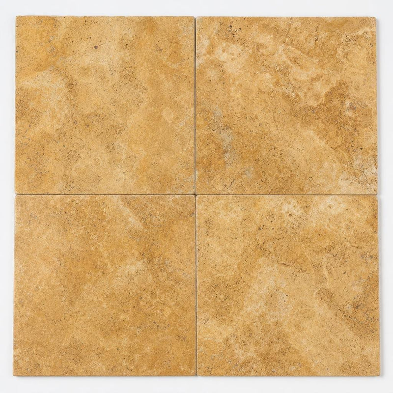 Antique Travertine Tuscany Gold 18x18 Tumbled Tile close-up