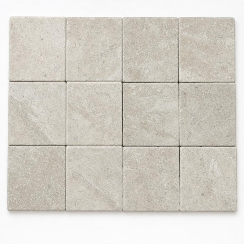 Antique Tundra Grey 4x4 Tumbled Marble Tile close-up