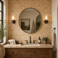 Antique Yellow 3x6 Subway Tumbled Travertine Tile — Bathroom wall