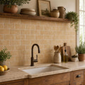 Antique Yellow 3x6 Subway Tumbled Travertine Tile — Kitchen backsplash
