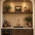 Antique Yellow 3x6 Subway Tumbled Travertine Tile — Wet Bar backsplash