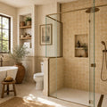 Antique Yellow (Tuscany Gold) 4x4 Tumbled Travertine Tile — Bathroom shower wall accent band