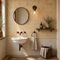 Antique Yellow (Tuscany Gold) 4x4 Tumbled Travertine Tile — Powder Room wall
