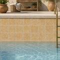 Antique Yellow (Tuscany Gold) 4x4 Tumbled Travertine Tile — Swimming Pool waterline