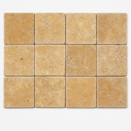 Antique Yellow (Tuscany Gold) 6x6 Tumbled Travertine Tile close-up