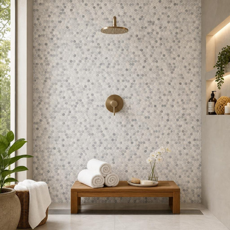 Aphrodite Calacatta Grey 2x2 Marble Mosaic — Spa spa interior