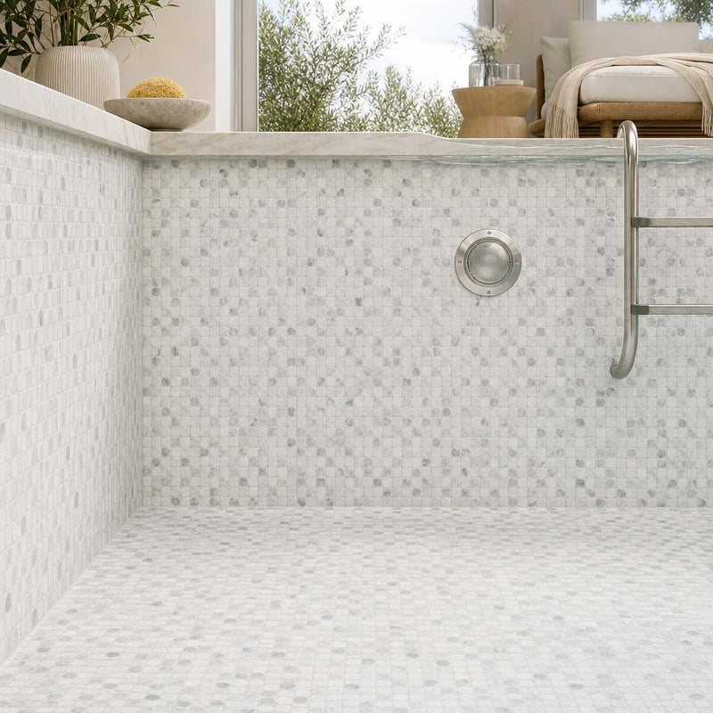 Aphrodite Calacatta Grey 2x2 Marble Mosaic — Swimming Pool pool interior tiling