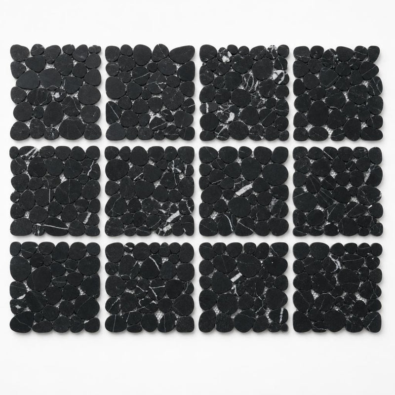 Aphrodite Marquina 2x2 Honed Marble Mosaic close-up