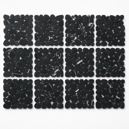 Aphrodite Marquina 2x2 Honed Marble Mosaic close-up