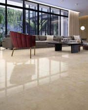 Appia Cross Cut Beige 24x48 Polished Travertine Look Porcelain Tile