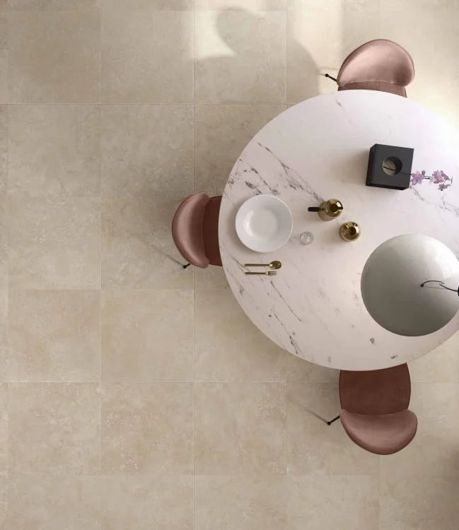 Appia Cross Cut Beige 24x48 Polished Travertine Look Porcelain Tile