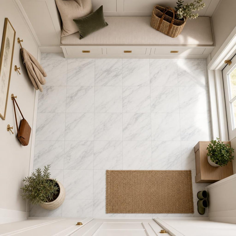 Arabescato Carrara 12x12 Honed Marble Tile — Mudroom floor