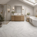 Arabescato Carrara 12x12 Polished Marble Tile — Bathroom floor