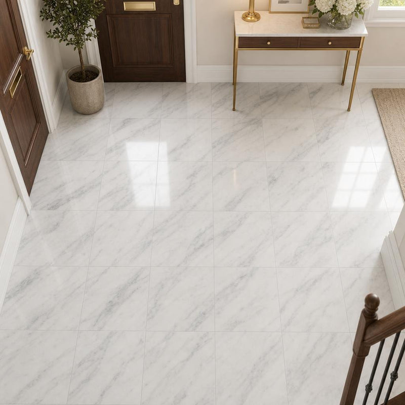 Arabescato Carrara 12x12 Polished Marble Tile — Foyer floor