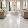 Arabescato Carrara 12x24 Honed Marble Tile — Bathroom floor