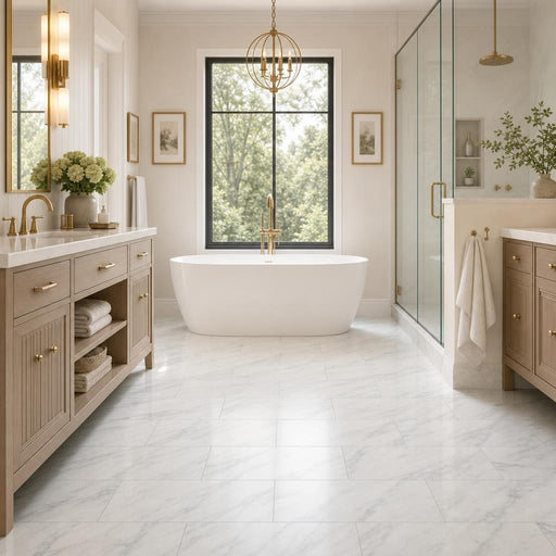 Arabescato Carrara 12x24 Polished Marble Tile — Primary Bath floor