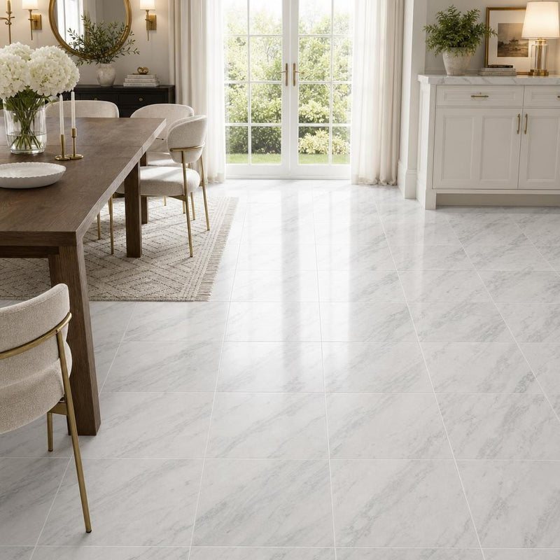 Arabescato Carrara 18x18 Honed Marble Tile — Dining Room floor