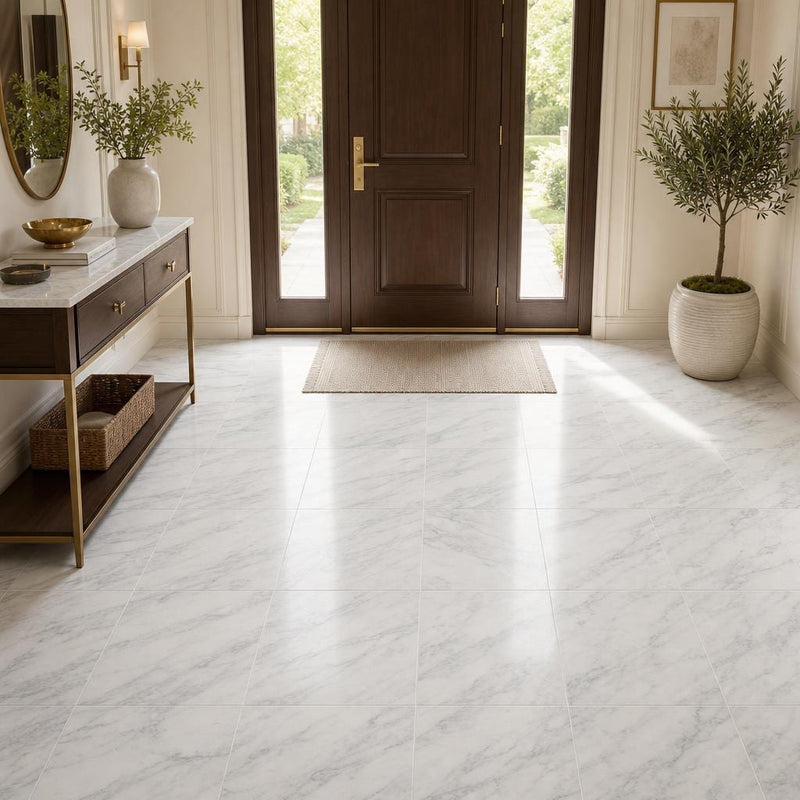 Arabescato Carrara 18x18 Honed Marble Tile — Foyer floor