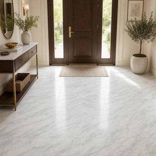 Arabescato Carrara 18x18 Honed Marble Tile — Foyer floor