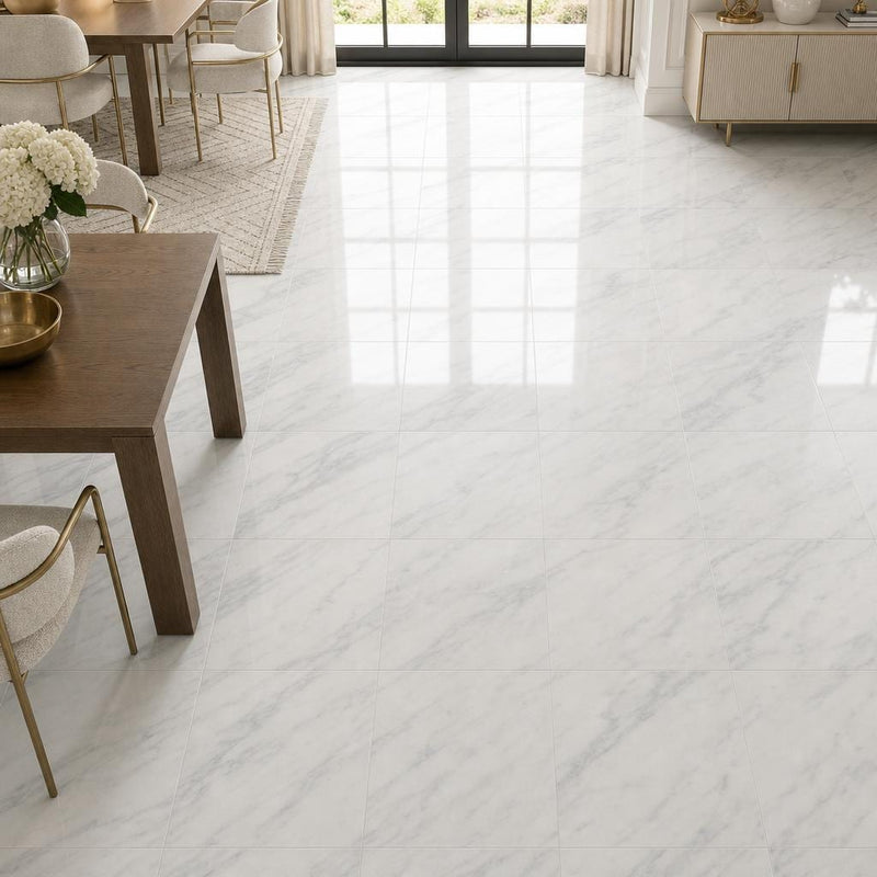 Arabescato Carrara 18x18 Polished Marble Tile — Dining Room floor