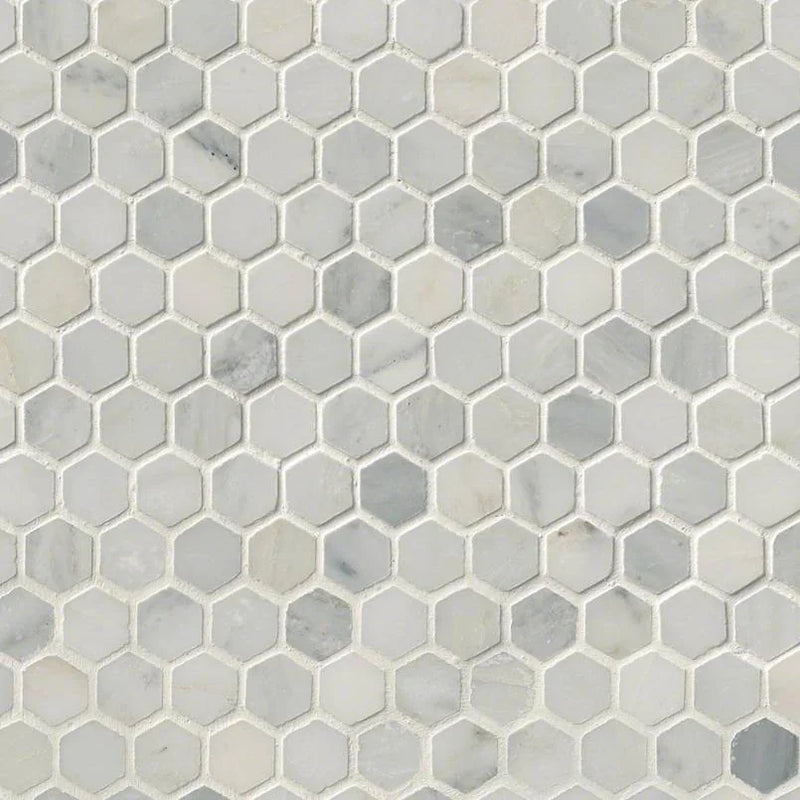 Arabescato Carrara 1" Hexagon Honed Marble Mosaic Tile