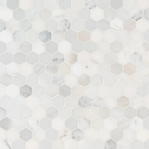 Arabescato Carrara 2" Hexagon Honed Pattern Marble Mosaic Tile
