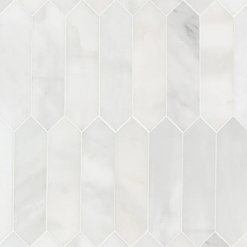 Arabescato Carrara 3x12 Pickett Honed Pattern Marble Mosaic Tile