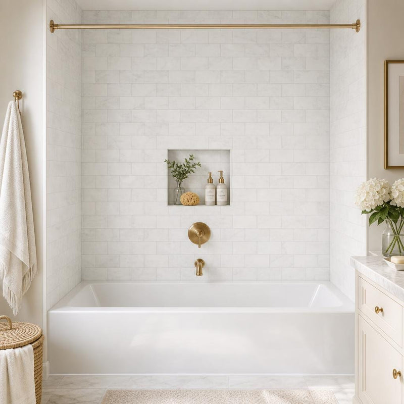 Arabescato Carrara 3x6 Honed Marble Tile — Bathroom tub surround