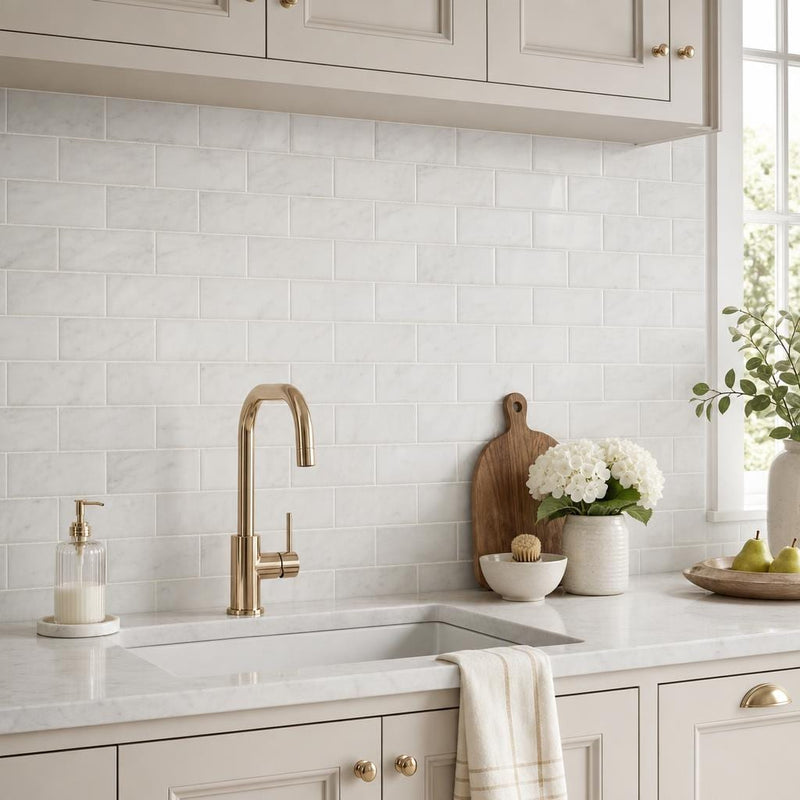 Arabescato Carrara 3x6 Honed Marble Tile — Kitchen backsplash