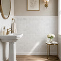 Arabescato Carrara 3x6 Honed Marble Tile — Powder Room wainscot
