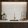 Arabescato Carrara 3x6 Honed Marble Tile — Wet Bar backsplash