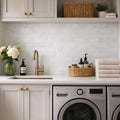 Arabescato Carrara 4x12 Honed and Beveled Marble Tile — Laundry Room backsplash