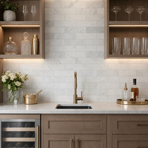 Arabescato Carrara 4x12 Honed Marble Tile — Wet Bar backsplash