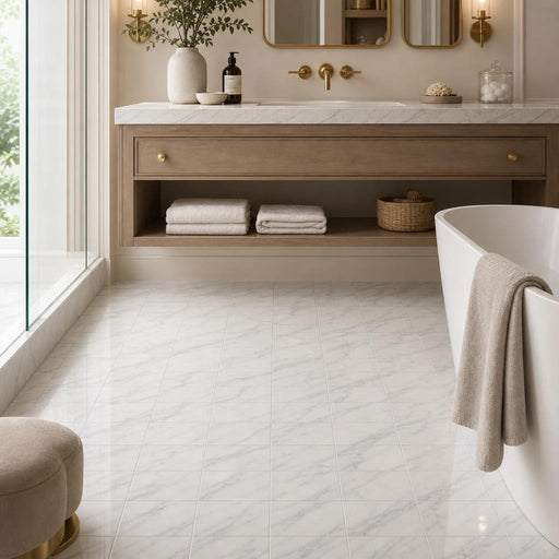 Arabescato Carrara 6x12 Polished Marble Tile — Bathroom floor